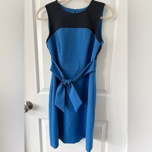 MILLY Black & Blue Sheath Dress with Front Tie | Size 2